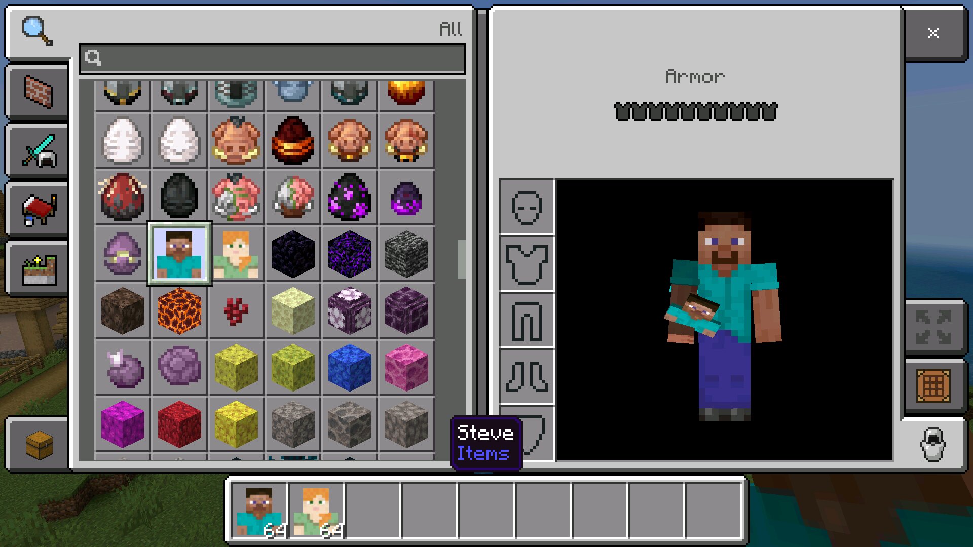 Инвентарь из мода AI Player для Minecraft PE