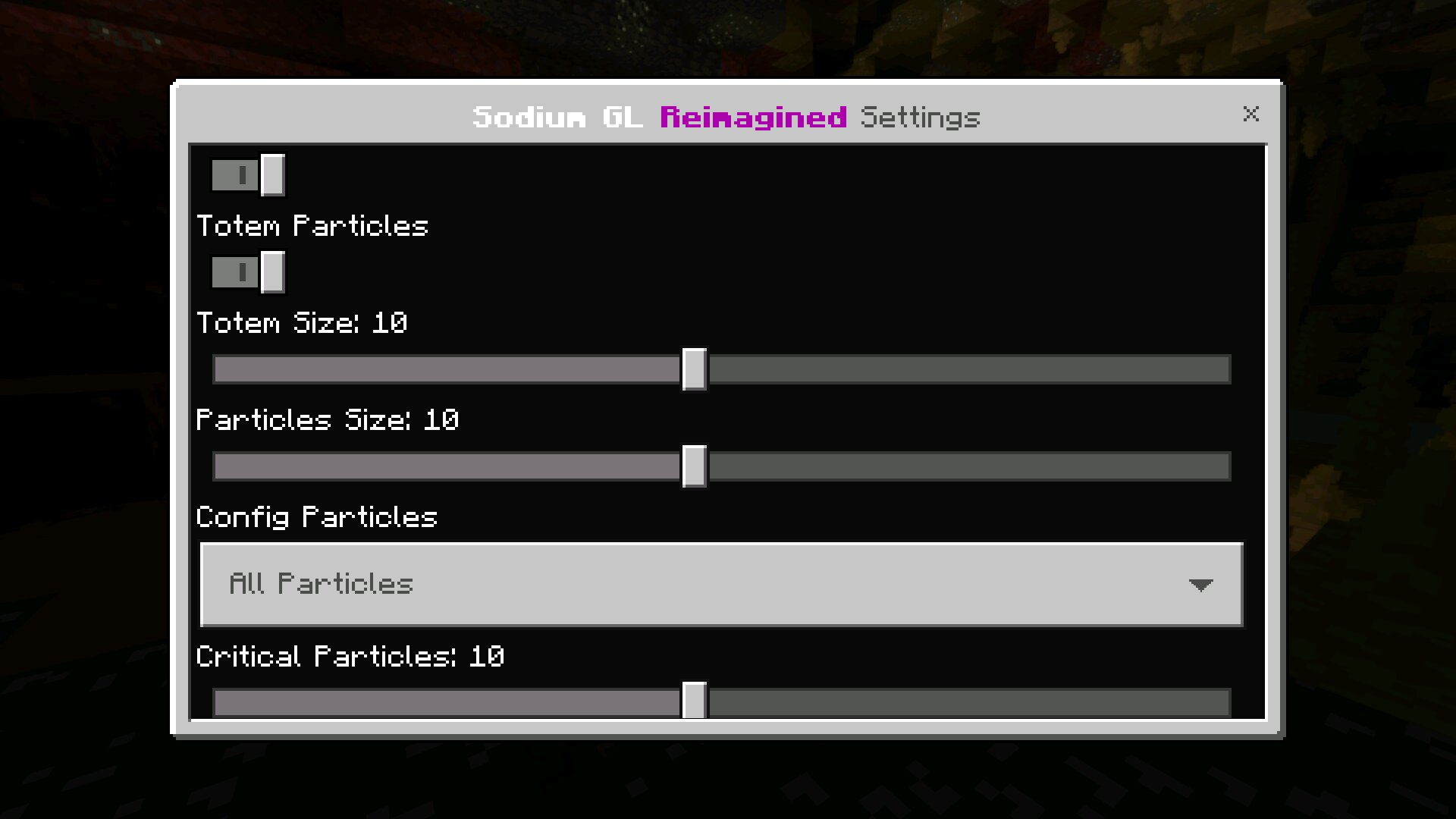 Настройки из Мода Содиум для Minecraft PE